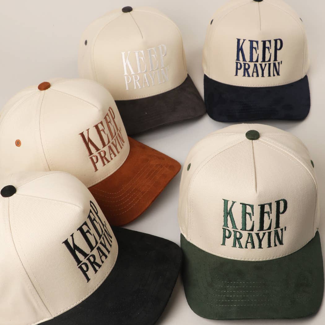 KEEP PRAYIN' Two-toned Suede Canvas Trucker Hat