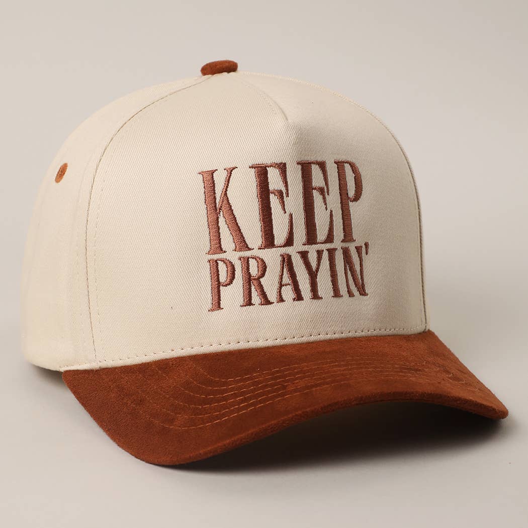 KEEP PRAYIN' Two - toned Suede Canvas Trucker Hat - Nifty Decor & More