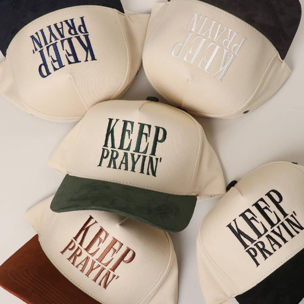KEEP PRAYIN' Two-toned Suede Canvas Trucker Hat