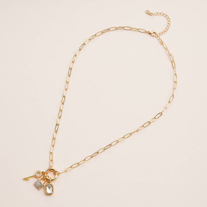 Key Charm Necklace with Sparkling Gemstones, Stylish Gold Dipped Statement Piece, Birthday or Anniversary Gift - Nifty Decor & More