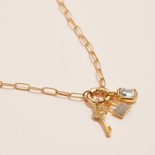 Key Charm Necklace with Sparkling Gemstones, Stylish Gold Dipped Statement Piece, Birthday or Anniversary Gift - Nifty Decor & More