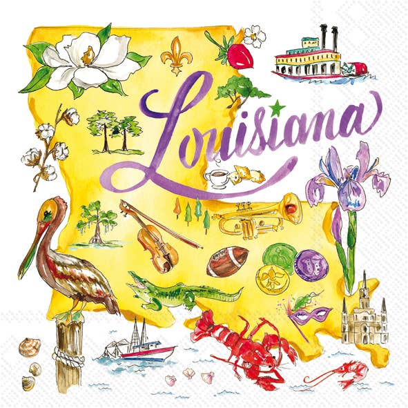 LA LOUISIANA State Collection Paper Cocktail Napkins, 20 ct, Fun Party Decor for Louisiana Lovers Gift - Nifty Decor & More