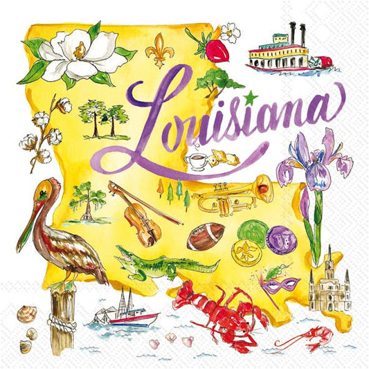 LA LOUISIANA State Collection Paper Cocktail Napkins, 20 ct, Fun Party Decor for Louisiana Lovers Gift Cocktail Napkins