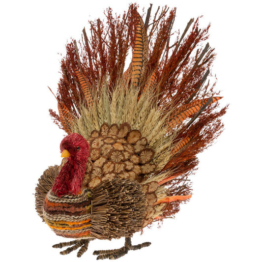 Lance Rustic Feather Twig Turkey, Elegant Large Thanksgiving Decoration, Seasonal Home Accent Gift Thanksgiving Figurine