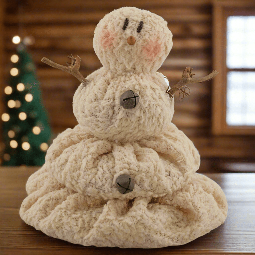 Large Chenille Melting Snowman Decorative Tabletop Object 9” Melting Snowman
