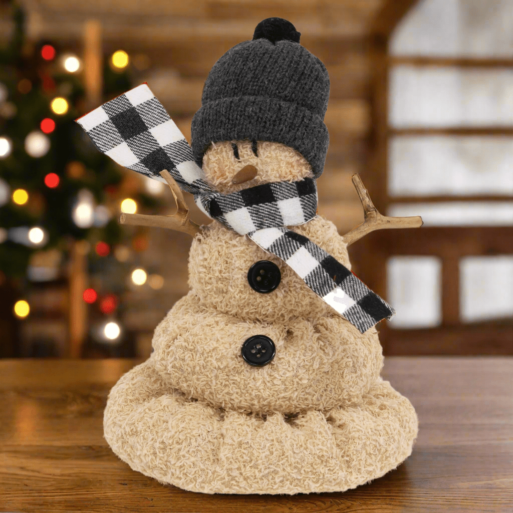 Large Chenille Melting Snowman Decorative Tabletop Object Beanie Melting Snowman