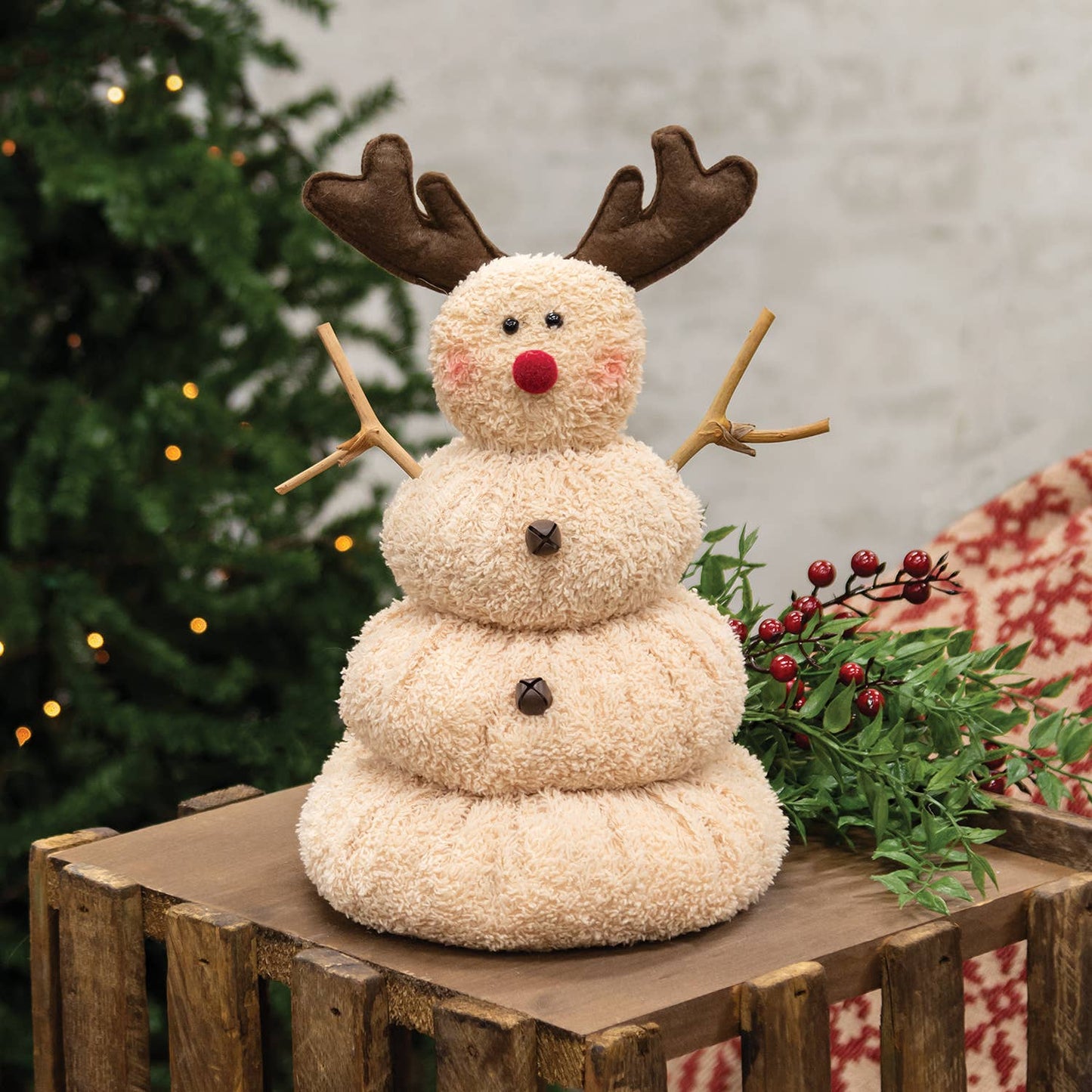 Large Chenille Melting Snowman Decorative Tabletop Object Red-Nosed Reindeer Melting Snowman