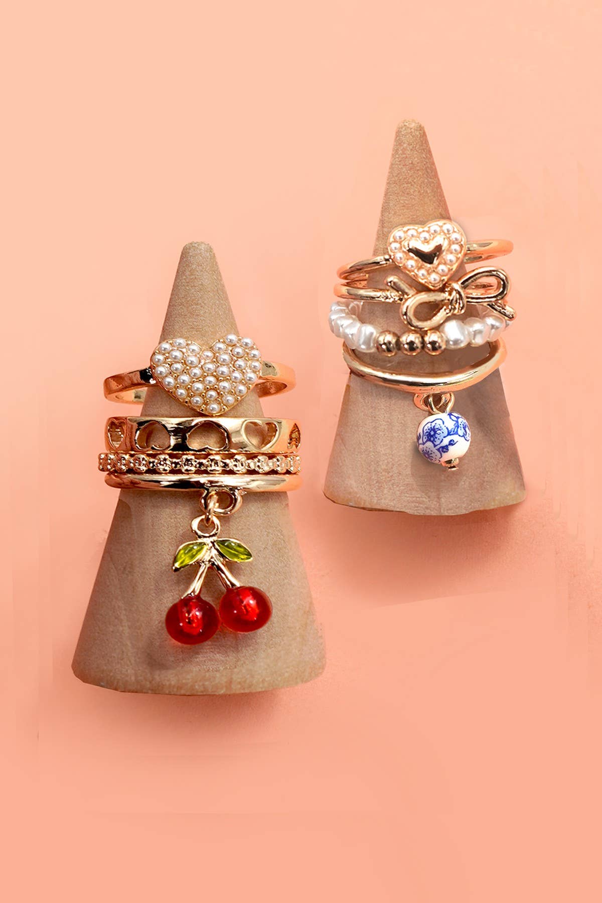 Layered Multi Cherry Porcelain Stackable Ring Set - Nifty Decor & More