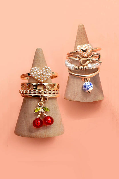 Layered Multi Cherry Porcelain Stackable Ring Set - Nifty Decor & More