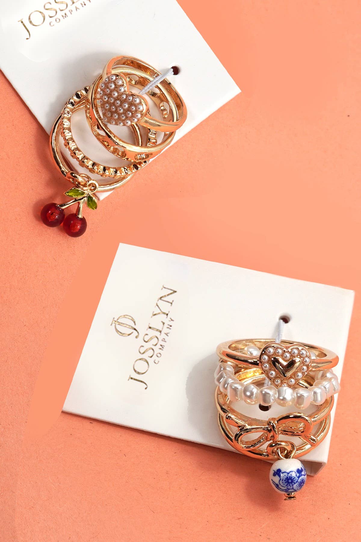 Layered Multi Cherry Porcelain Stackable Ring Set - Nifty Decor & More