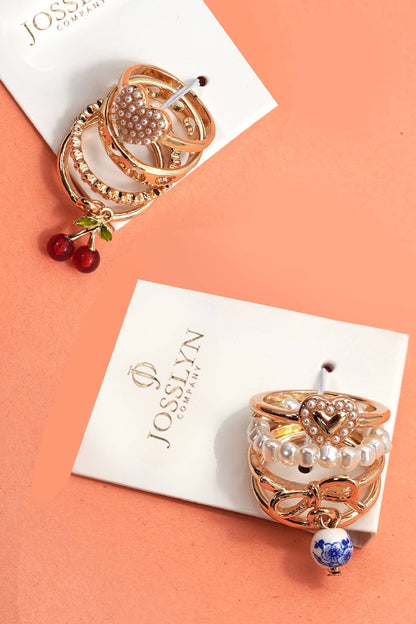 Layered Multi Cherry Porcelain Stackable Ring Set - Nifty Decor & More