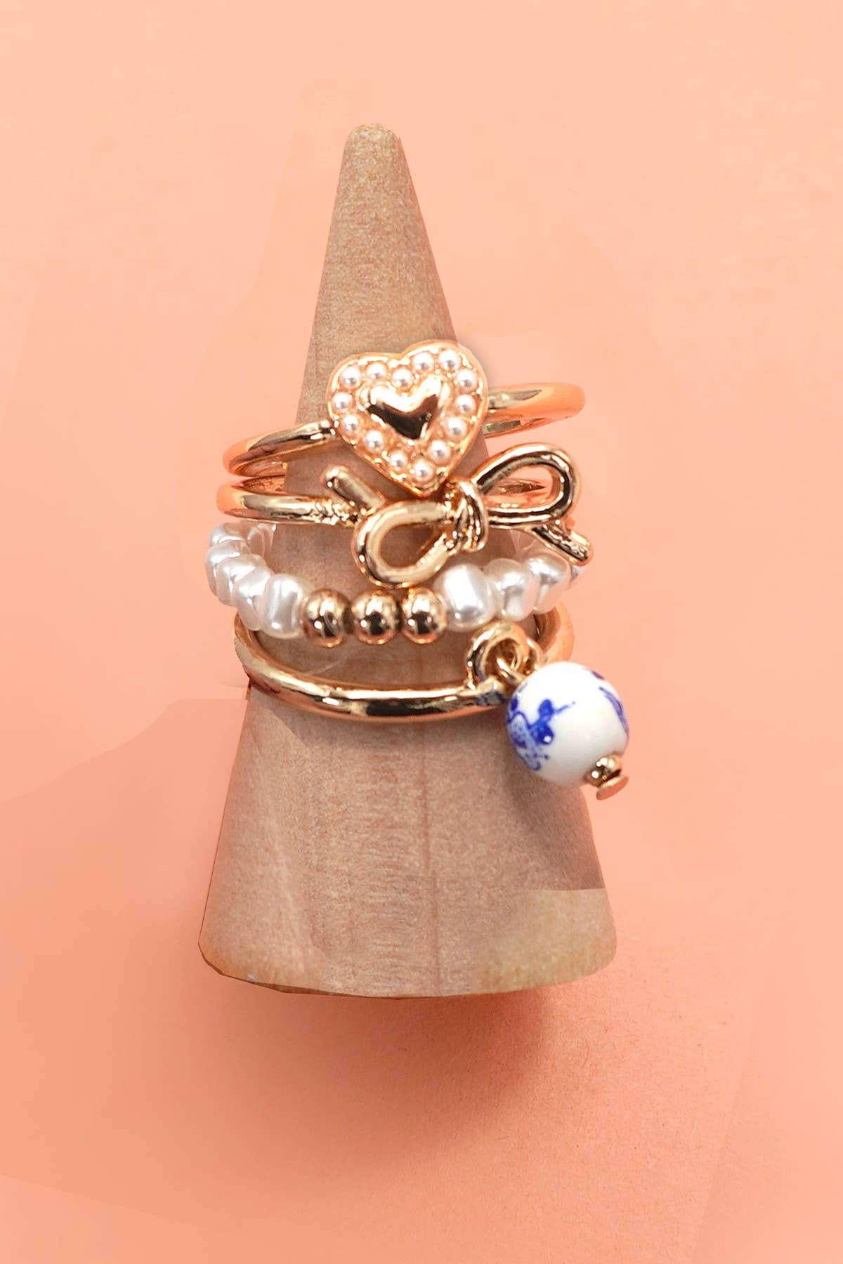 Layered Multi Cherry Porcelain Stackable Ring Set - Nifty Decor & More