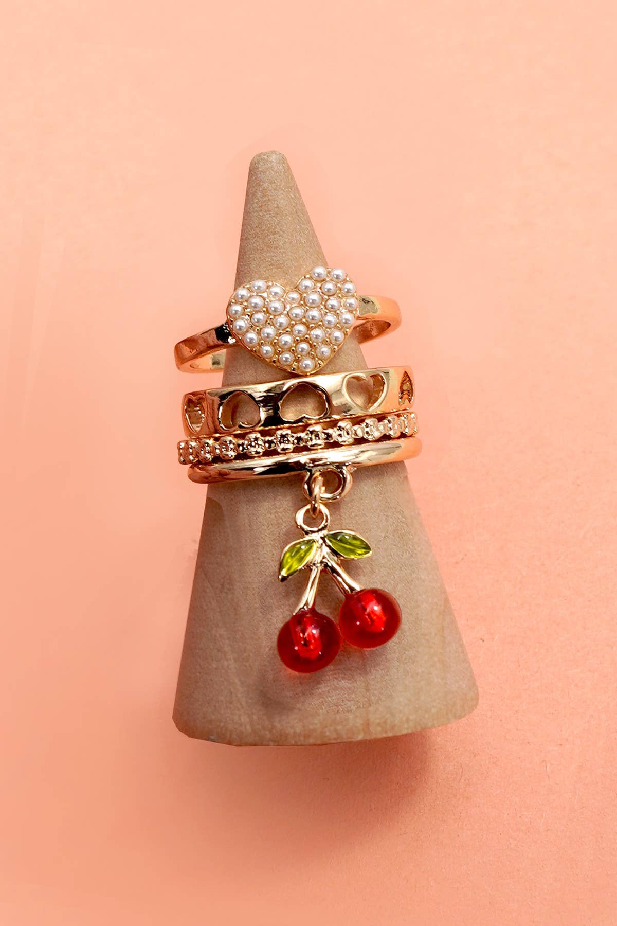 Layered Multi Cherry Porcelain Stackable Ring Set - Nifty Decor & More