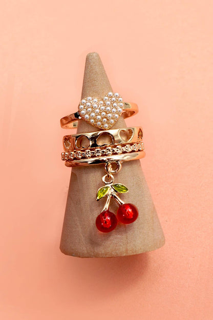 Layered Multi Cherry Porcelain Stackable Ring Set - Nifty Decor & More