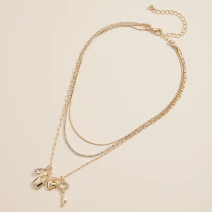 Layered Necklace with Lock, Key & Heart Charms - Nifty Decor & More
