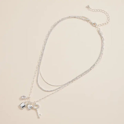 Layered Necklace with Lock, Key & Heart Charms - Nifty Decor & More