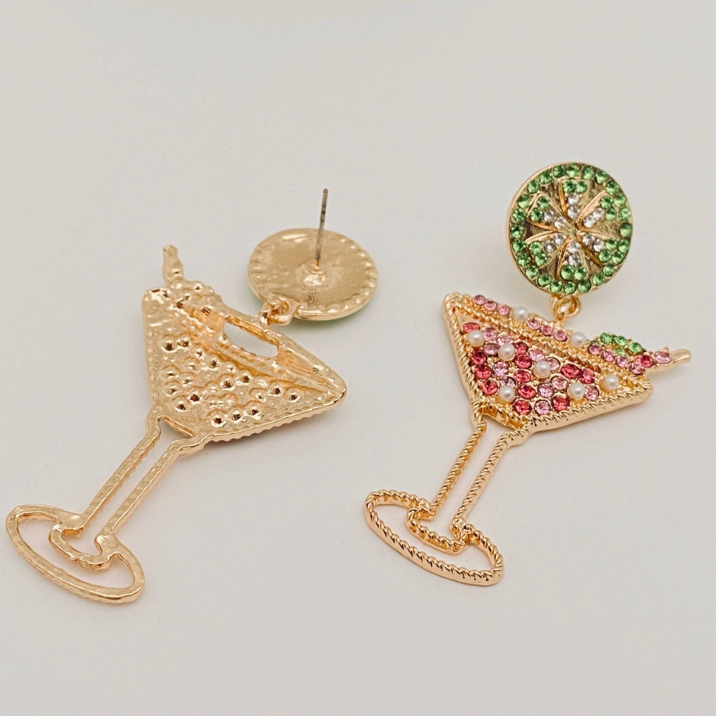 Lemon Slice & Rhinestone High Wine Glass Earrings, Vibrant Cocktail Inspired Jewelry, Fun Gift for Girly Glam - Nifty Decor & More