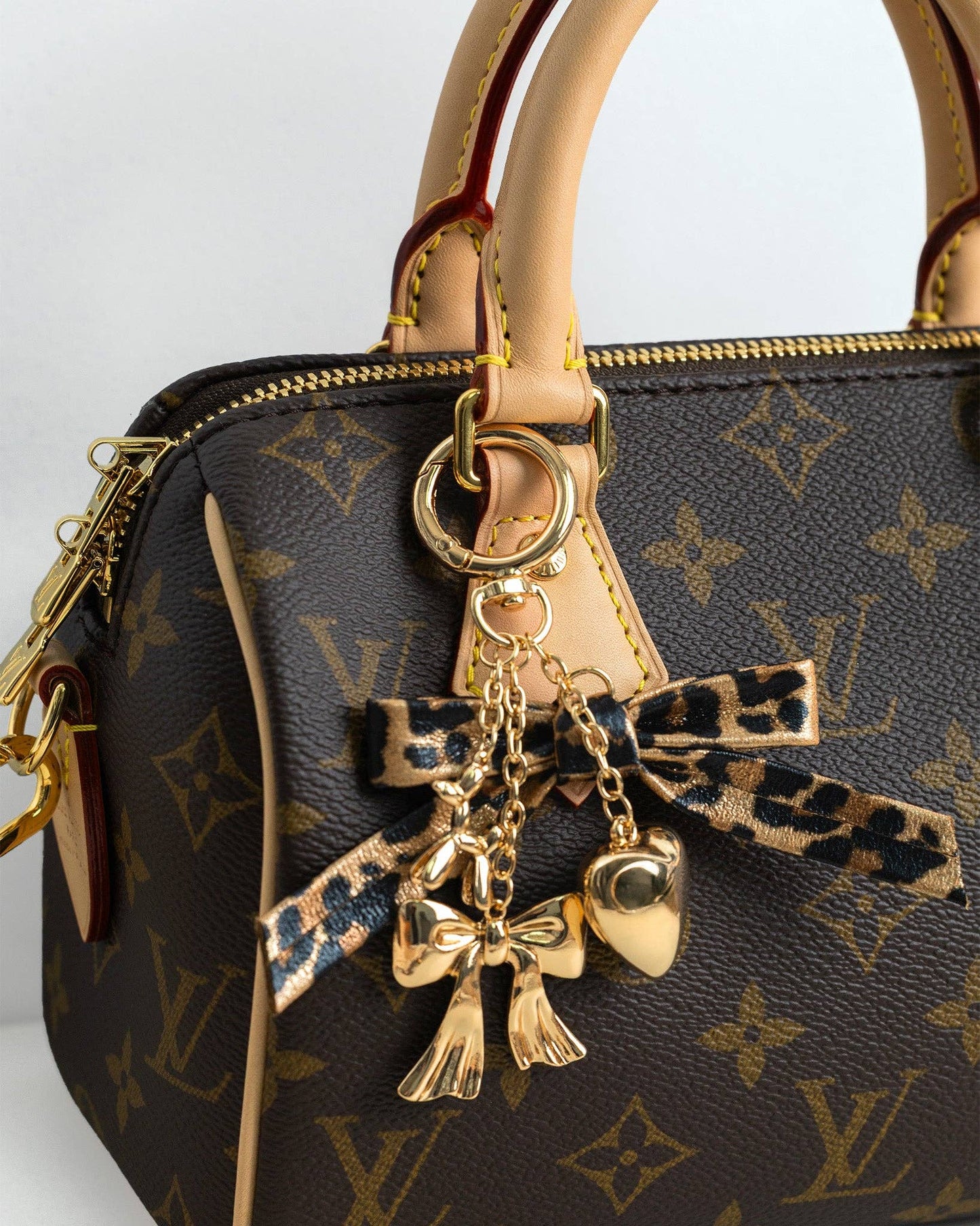 Leopard Bow Ribbon Heart Bag Charm - Nifty Decor & More