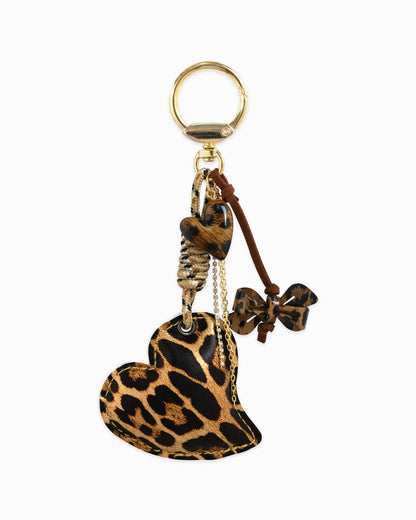 Leopard Leather Puffed Heart Rope Bag Charm - Nifty Decor & More