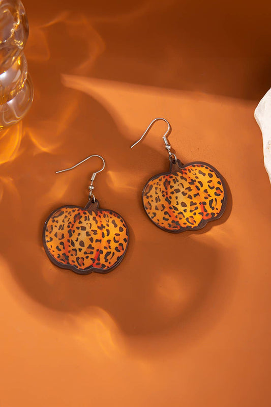 Leopard Pumpkin Open Hook Earrings Alloy Orange