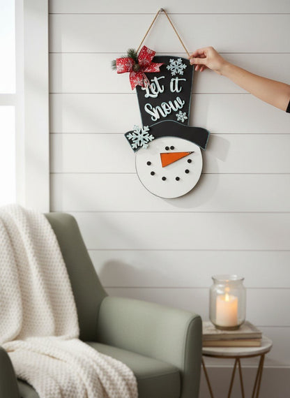 Let it Snow Snowman Sign Christmas Door Hanger Winter Wall Decor - Nifty Decor & More