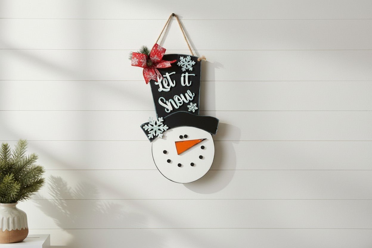 Let it Snow Snowman Sign Christmas Door Hanger Winter Wall Decor - Nifty Decor & More