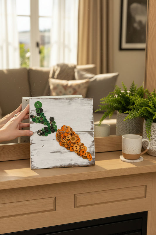 Spring Button Carrot Decor | Handmade Easter Wall Art | Farmhouse Bunny Season Decor | Rustic Spring Home Accent Wall Décor