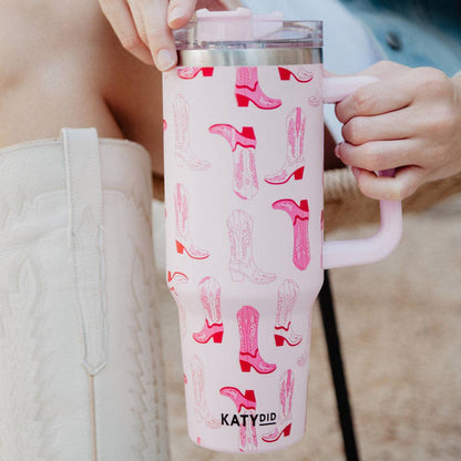 Light Pink Western Boots Tumbler Cup, Stylish Insulated Drinkware with Handle for Everyday Use, Fun Gift for Western Lovers - Nifty Decor & More