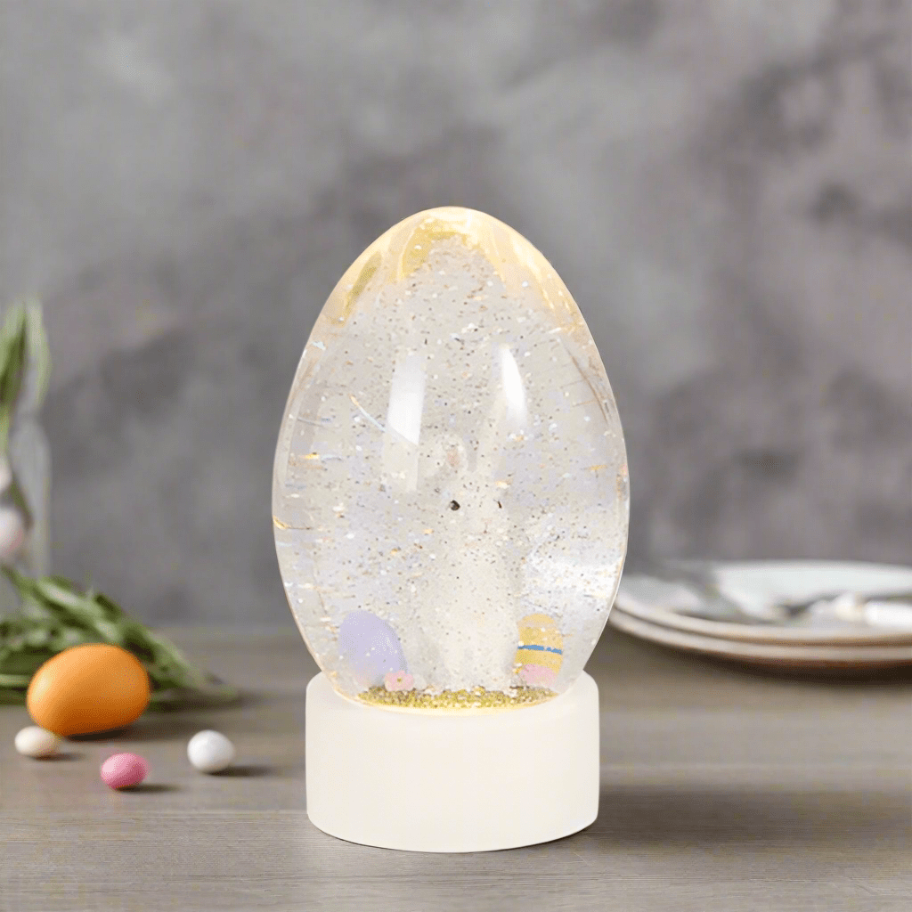 Lighted Easter Bunny Swirling Glitter Water Egg, 8.5" Decorative Spring Décor, Cute Easter Gift & Table Centerpiece - Nifty Decor & More