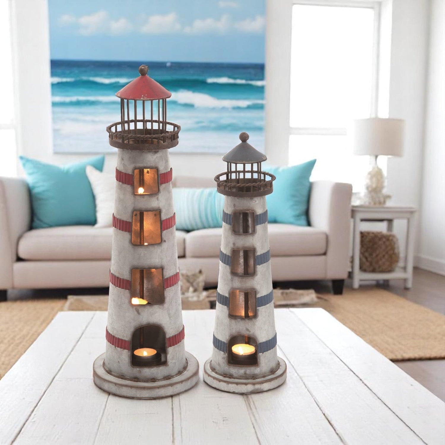 Lighthouse Tealight Holder | Spring Decor | Coastal Chic Candle Lantern |Perfect Gift for Beach Lovers - Nifty Decor & More