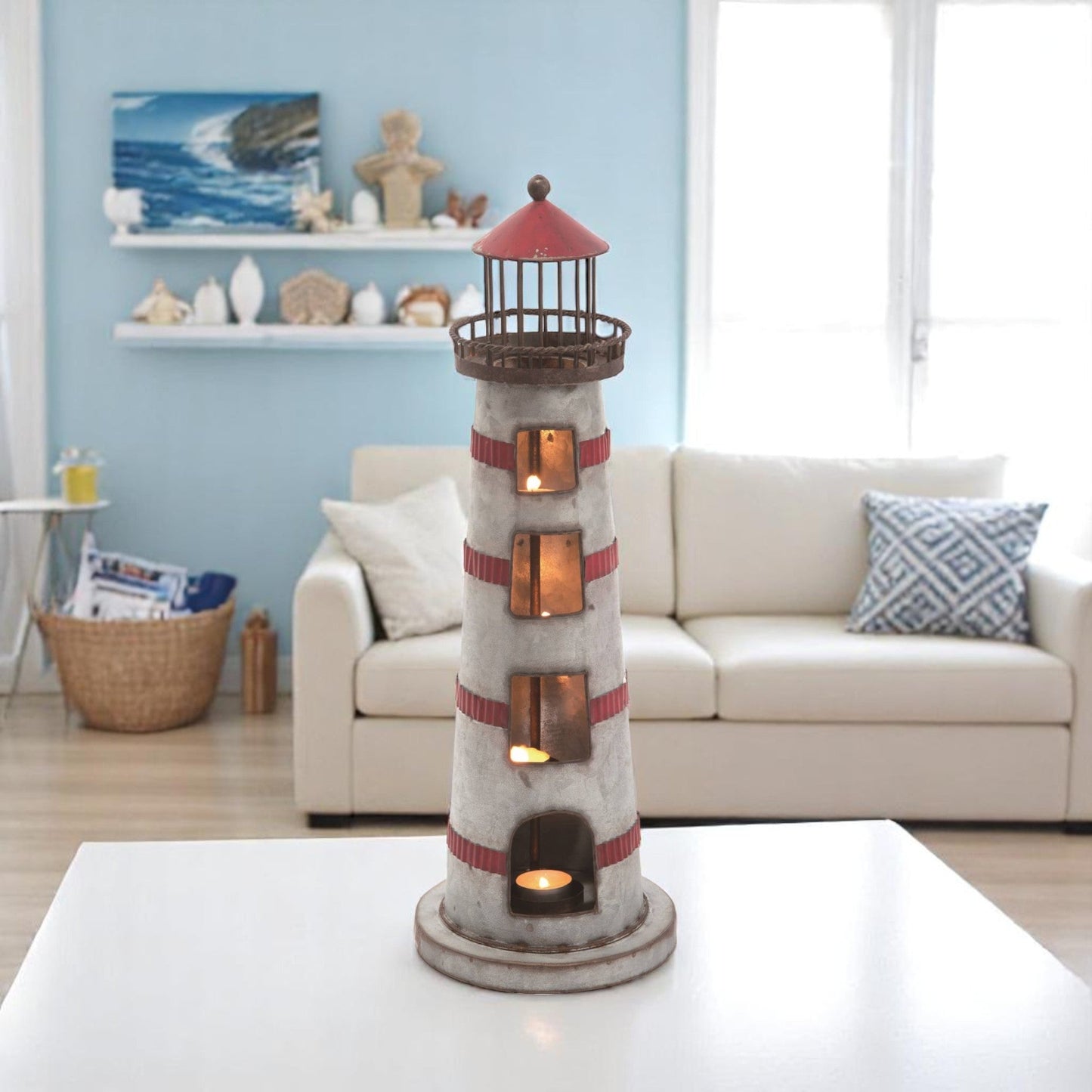 Lighthouse Tealight Holder | Spring Decor | Coastal Chic Candle Lantern |Perfect Gift for Beach Lovers - Nifty Decor & More