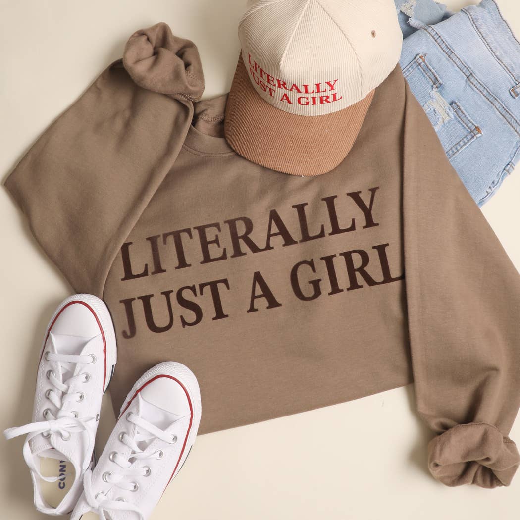 LITERALLY JUST A GIRL MIDWEIGHT Crewneck Sweatshirt BROWN SAVANA XL