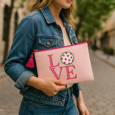 Pickleball Love Juco Cosmetic Bag, Stylish Durable Makeup Organizer for Sports Fans, Perfect Gift for Her Pickleball Cosmetic Bag