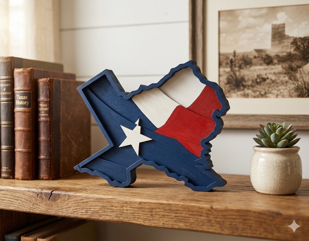 Lone Star Texas Wood Shelf Sitter – Hand - Painted Texas State Decor - Nifty Decor & More