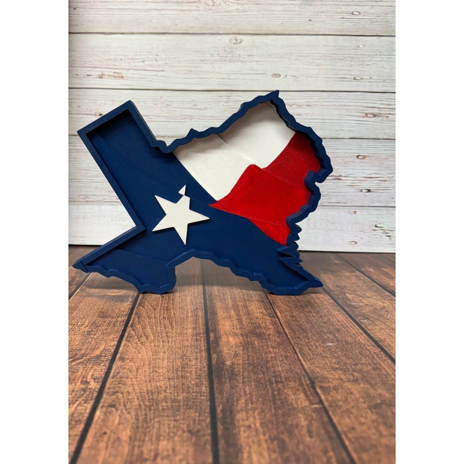 Lone Star Texas Wood Shelf Sitter – Hand - Painted Texas State Decor - Nifty Decor & More