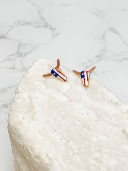 Longhorn Enamel Stud Earrings, Classic Western Charm Jewelry, Ideal for Statement Style & Gift Giving Stud Earrings