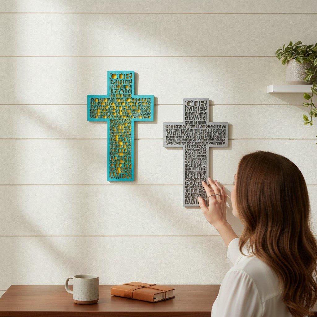 Lords Prayer Cross Wall Decor Christian Wooden Cross Wall Art - Nifty Decor & More