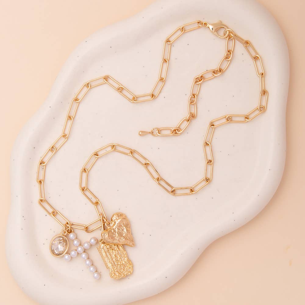 Love and Faith Pearl & Crystal Charm Necklace - Nifty Decor & More