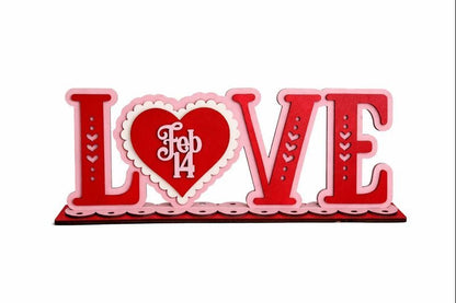 LOVE Feb 14 Tabletop Decor Pink and Red Wood Valentine Display - Nifty Decor & More