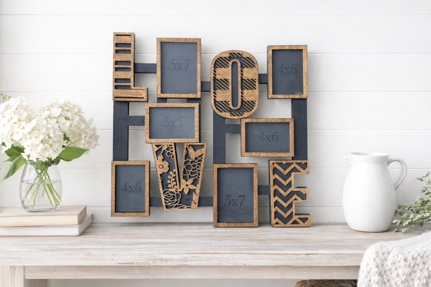 LOVE Photo Collage Frame, Wooden Love Picture Frame, Valentine Wall Decor, Rustic Love Sign, Couple Photo Display, Anniversary Gift - Nifty Decor & More