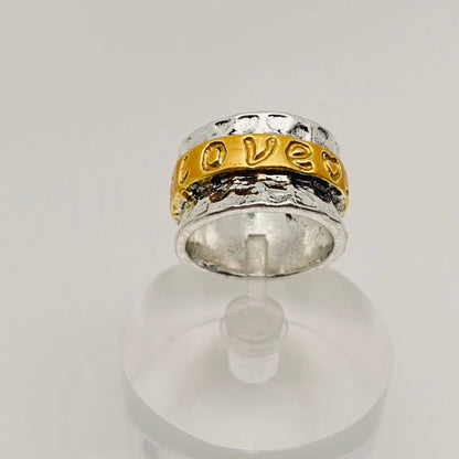 Love Spinner Ring – Two Tone Gold & Silver Engraved Band, Allergy - Free Alloy Ring, Meaningful Gift Jewelry - Nifty Decor & More