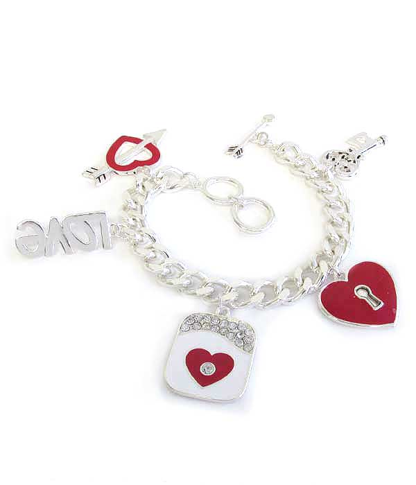 Love Theme Multi Charm Toggle Bracelet Valentine Jewelry