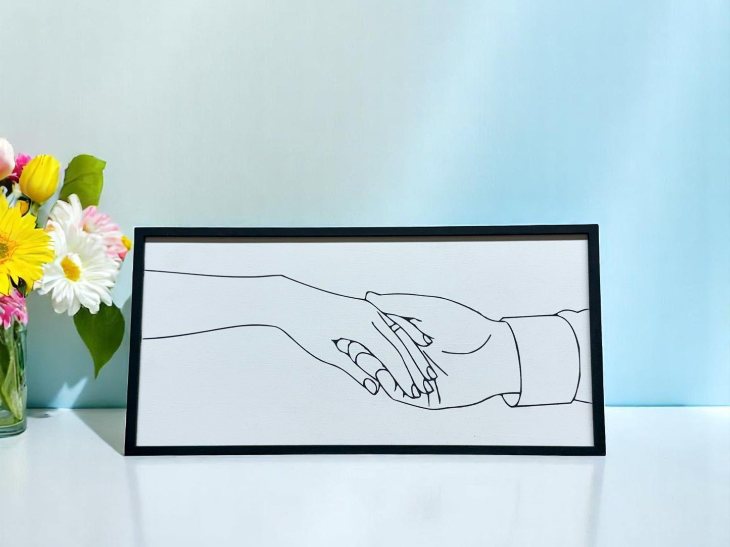 Love Wall Art Two Hands Holding, Sentimental Spouse Decor for Anniversary and Engagement Gift, Romantic Home Accent Decor Design 2