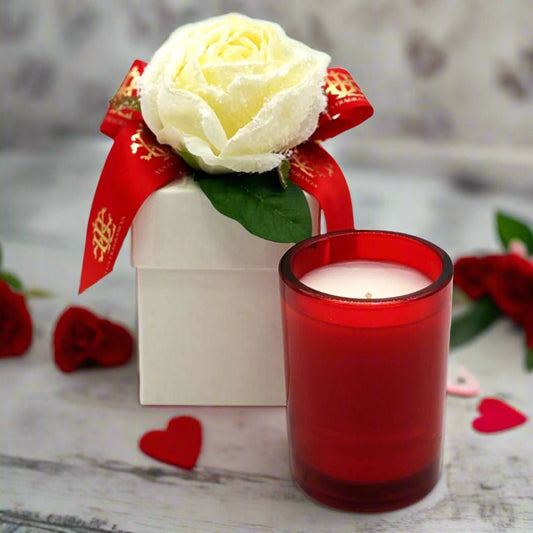 Lover's Lane 8 oz Candle in Red/White Flower Box, Luxury Romantic Home Fragrance, Thoughtful Anniversary or Valentine Gift - Nifty Decor & More