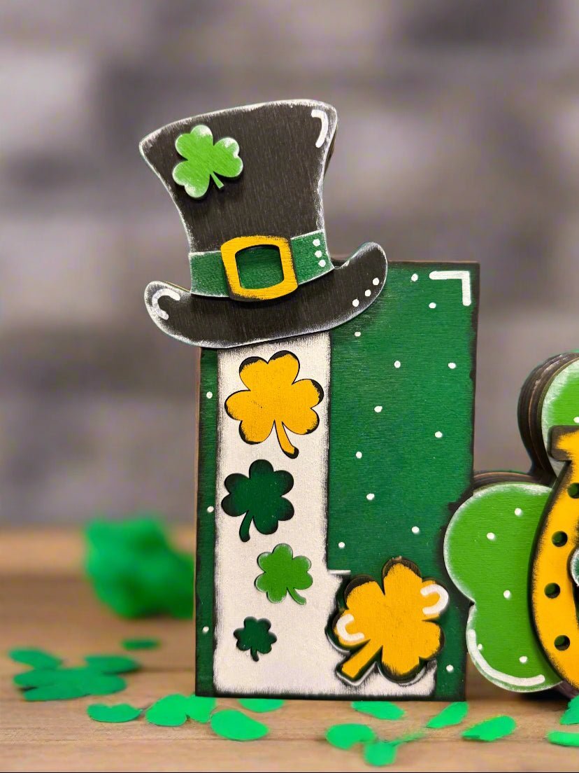 Lucky Word Block Decor Green and Gold St Patricks Day Shelf Sitter Boho Lucky Charms for Home - Nifty Decor & More