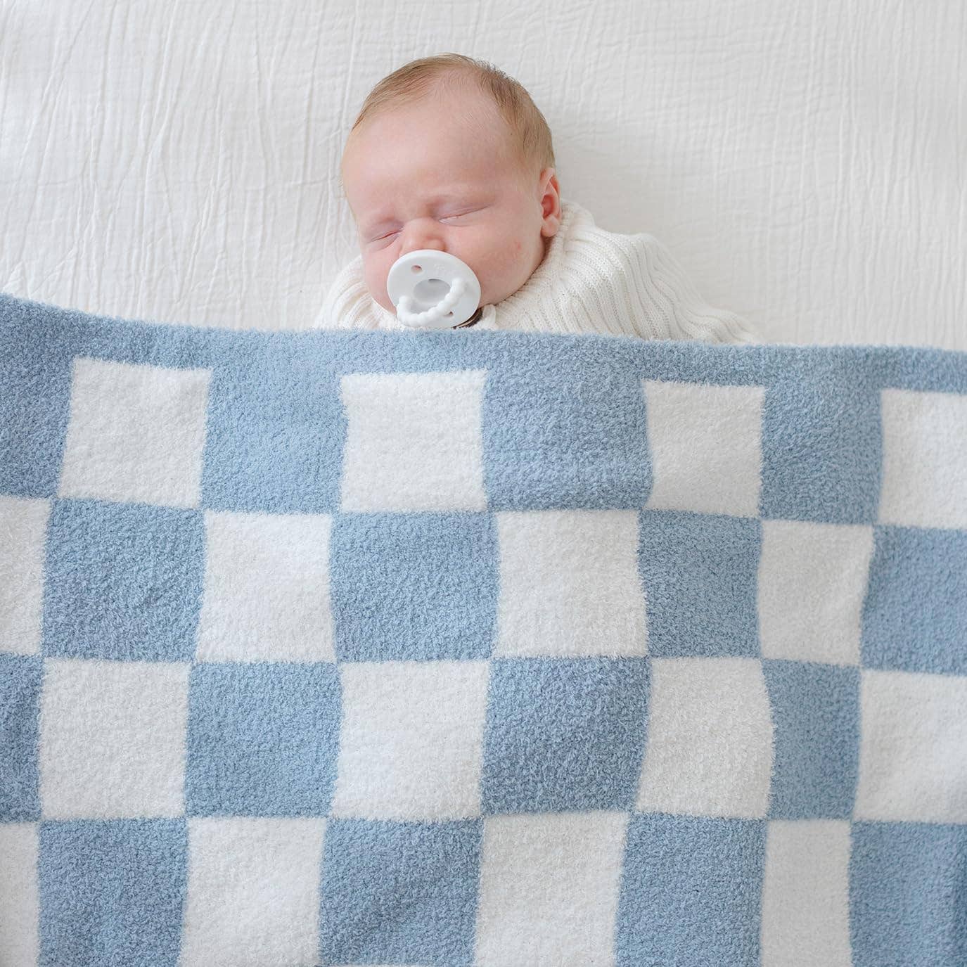Luxe Checkered Baby Blanket in Blues