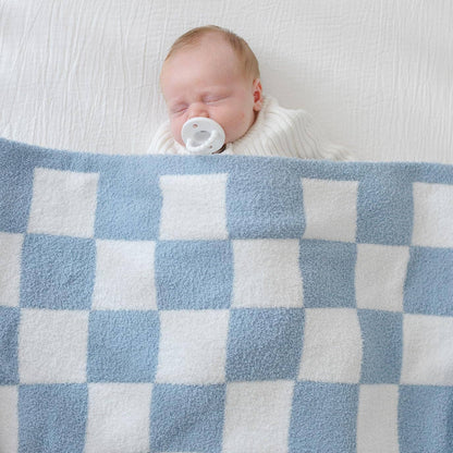 Luxe Checkered Baby Blanket in Blues