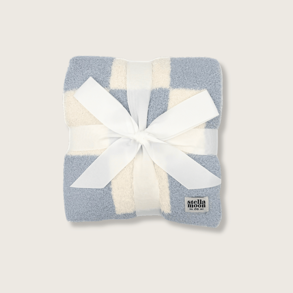 Luxe Checkered Baby Blanket in Blues