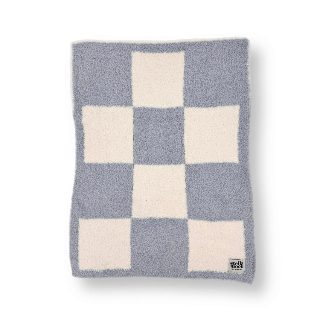 Luxe Checkered Mini Baby Blanket in Blues