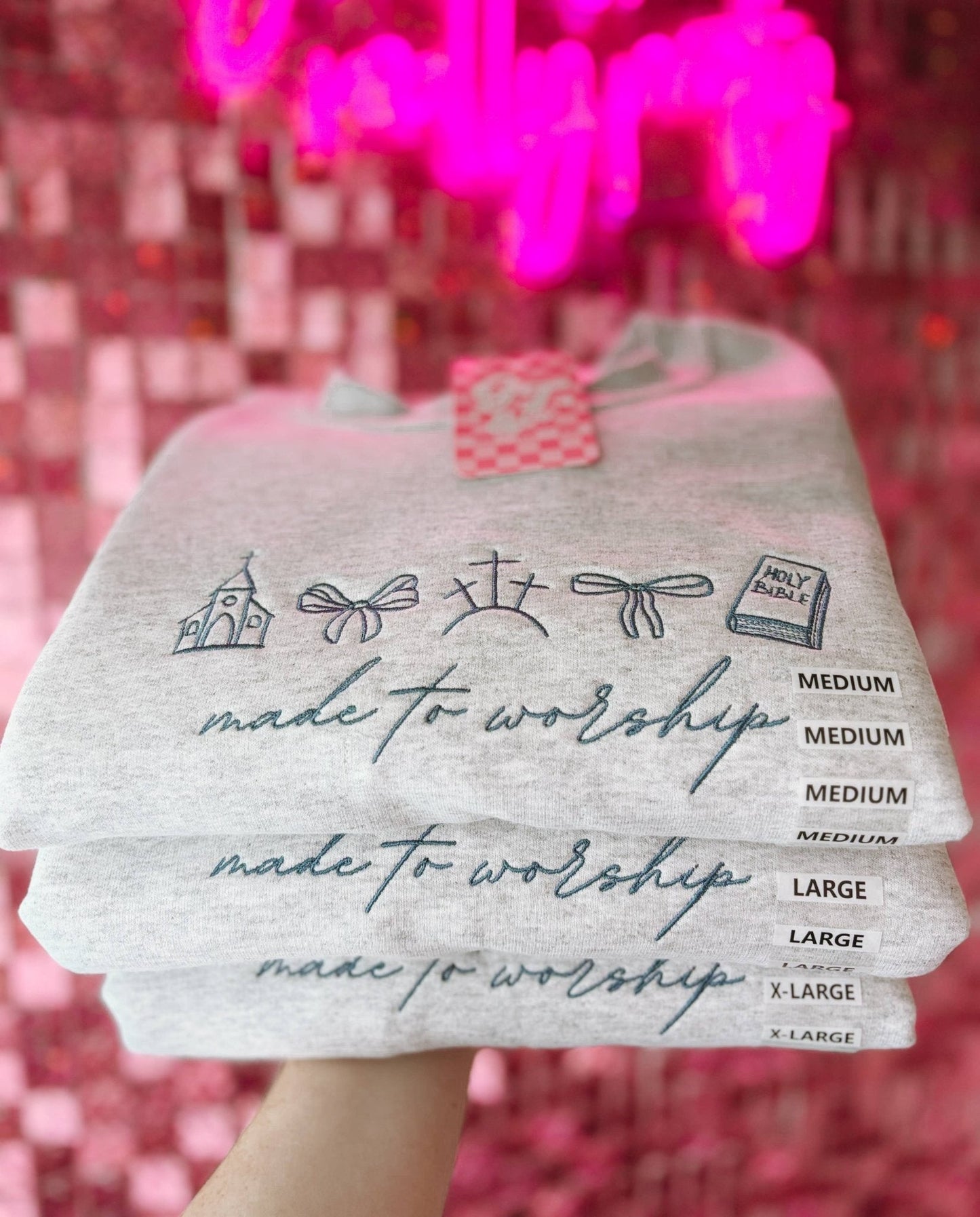 Made To Worship Embroidered Crewneck | Church Sweatshirt - Nifty Decor & More